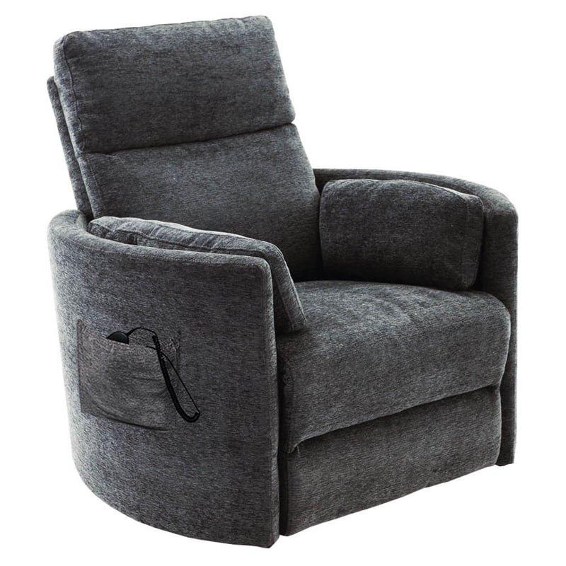 Pemberly Row Fabric Power Lift Glider Recliner in Charcoal/Mediterranean