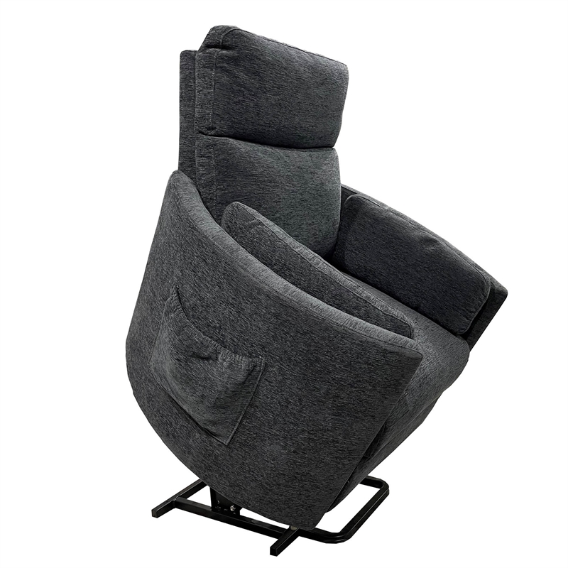 Pemberly Row Fabric Power Lift Glider Recliner in Charcoal/Mediterranean