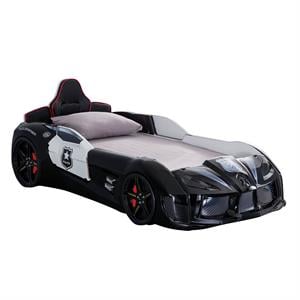 Pemberly Row Plastic Twin Race Car Bed with LED Light in Black