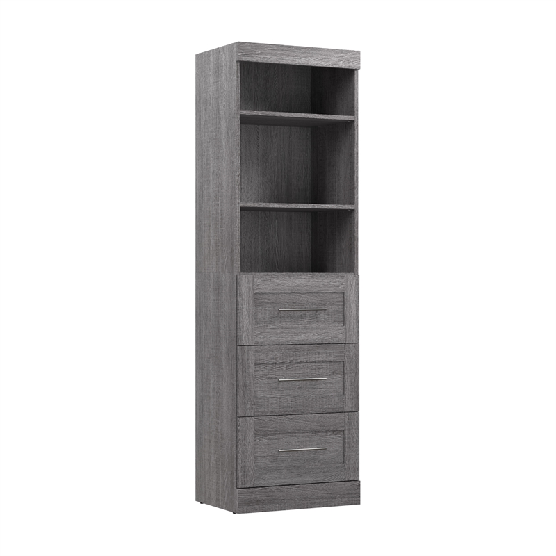 Pemberly Row 25W Closet Organizer with Drawers in Bark Gray - Engineered Wood