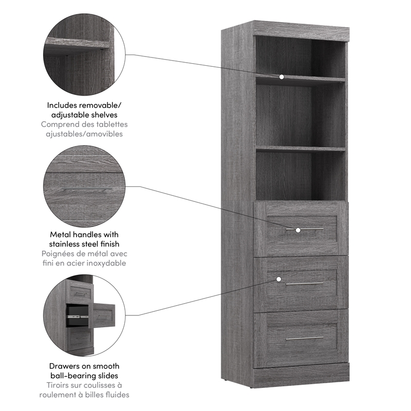 Pemberly Row 25W Closet Organizer with Drawers in Bark Gray - Engineered Wood