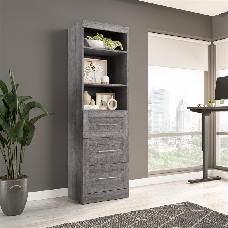 Pemberly Row 25W Closet Organizer with Drawers in Bark Gray - Engineered Wood