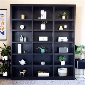 Pemberly Row 84&quot Tall 18-Shelf Triple Wide Wood Bookcase in Chocolate Espresso