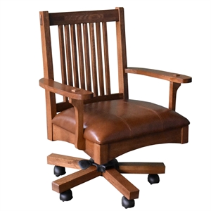 Pemberly Row Traditional Wood Office Chair in Oak with Full 360 Degree Swivel