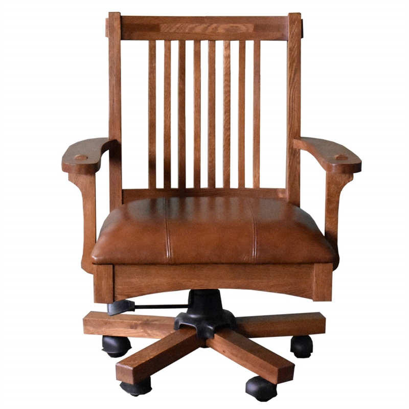 Pemberly Row Traditional Wood Office Chair in Oak with Full 360 Degree Swivel