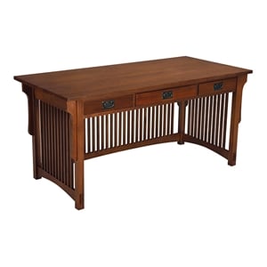 Pemberly Row Traditional 3-Drawer Wood Library Desk in Cherry