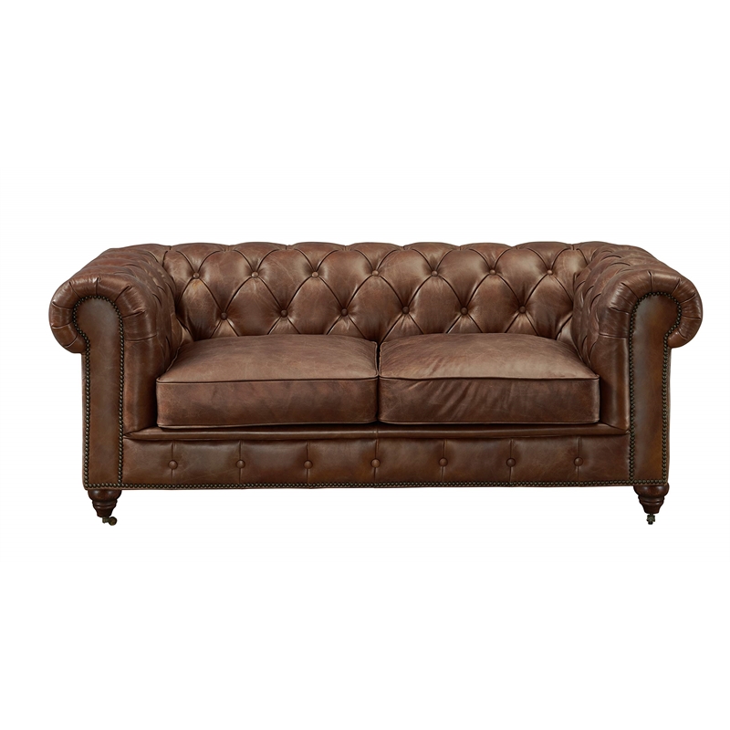 Pemberly Row Top Grain Leather Chesterfield 72