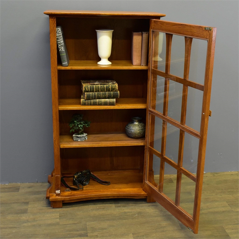 Pemberly Row Traditional Wood Display Bookcase in Cherry Finish