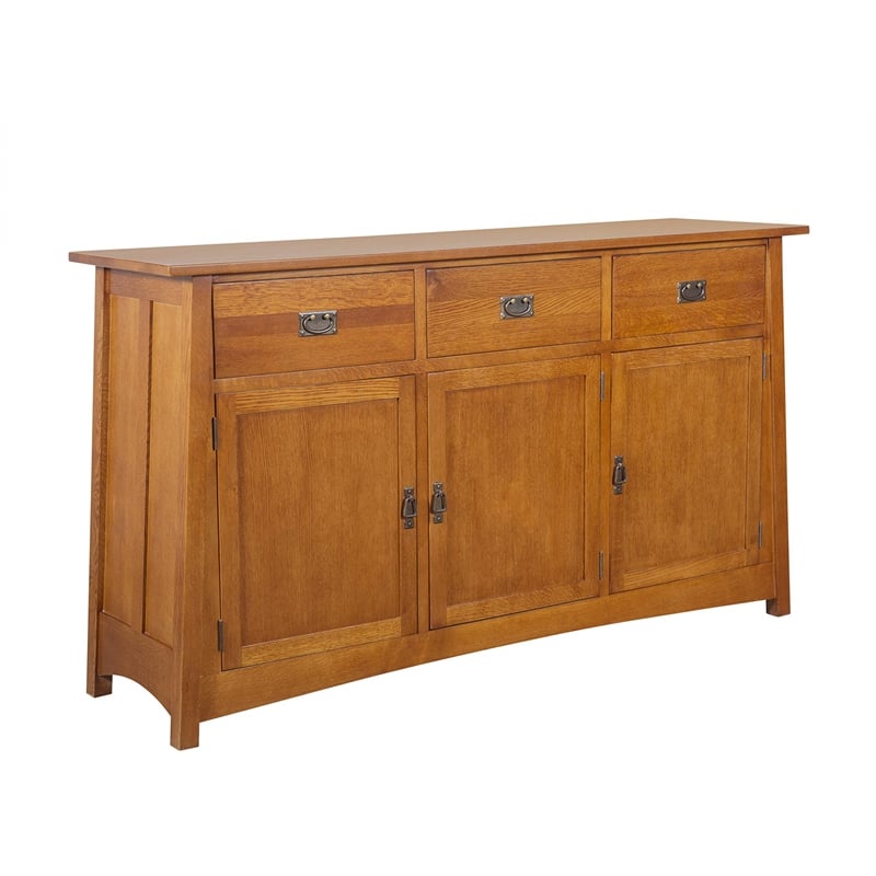 Pemberly Row Traditional 3-Drawer Solid Wood Sideboard in Cherry