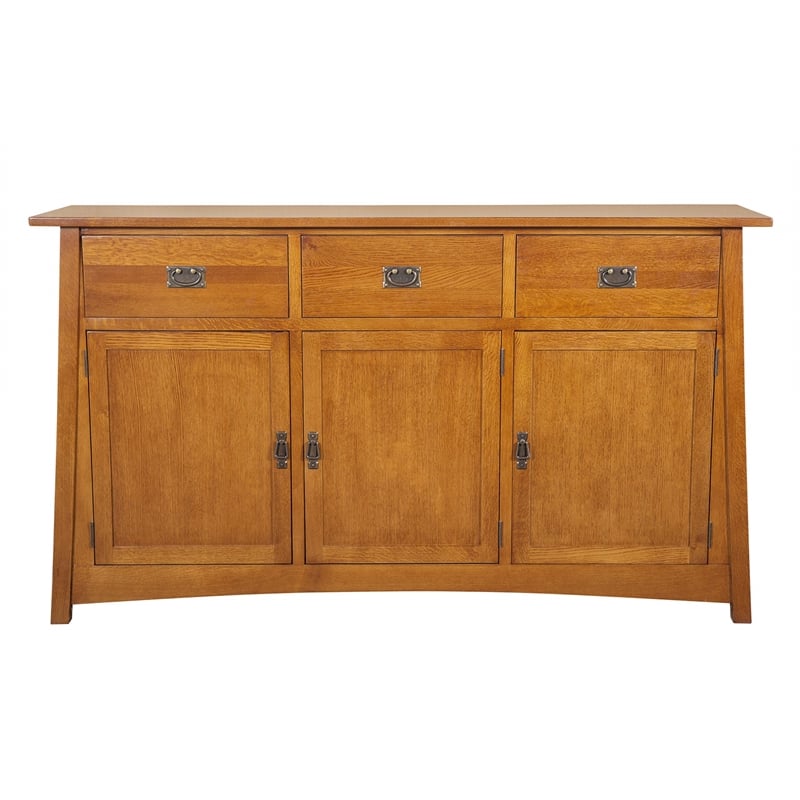 Pemberly Row Traditional 3-Drawer Solid Wood Sideboard in Cherry