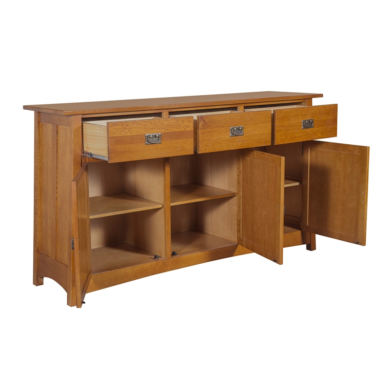 Pemberly Row Traditional 3-Drawer Solid Wood Sideboard in Cherry