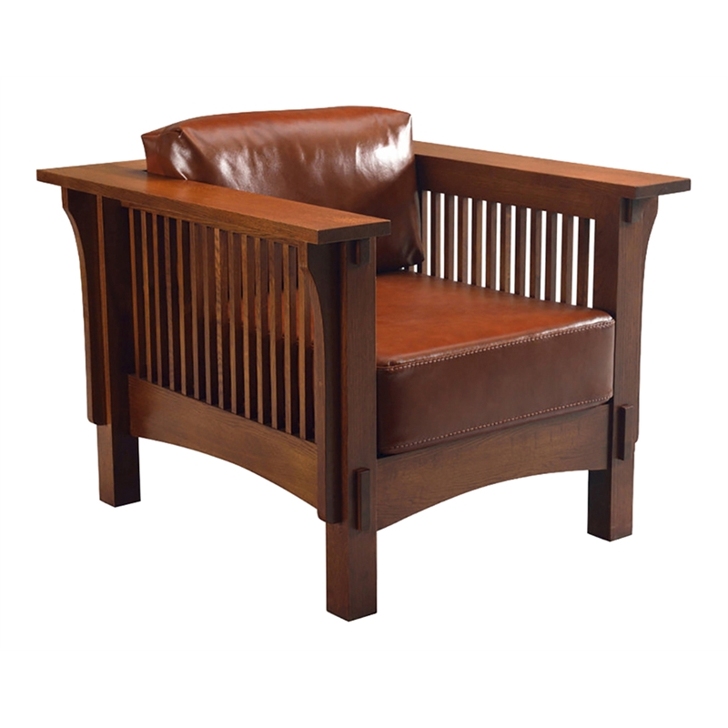 Pemberly Row Traditional Leather Arm Chair in Russet Brown Finish