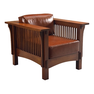 Pemberly Row Traditional Leather Arm Chair in Russet Brown Finish