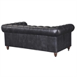 Pemberly Row Top Grain Leather Chesterfield Leather Loveseat in Black Finish