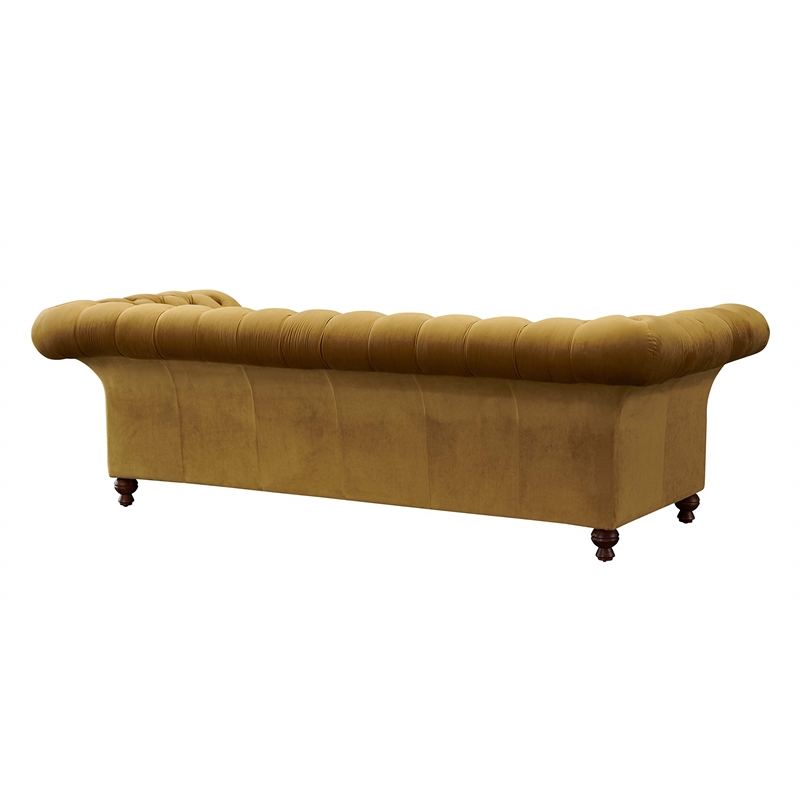 Pemberly Row Traditional Mission Fabric Sloped Arm Sofa in Yellow