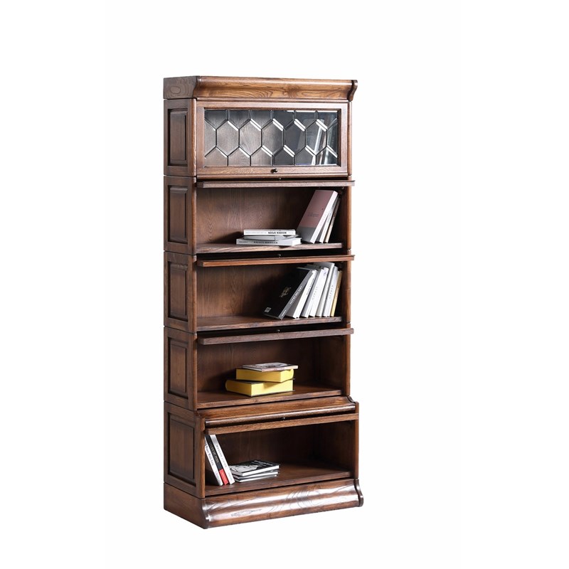 Pemberly Row Traditional 5 Stacks Wood Barrister Bookcase in Walnut