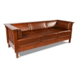 Pemberly Row Mission Cubic Slat Side Sofa in Chestnut Brown Leather