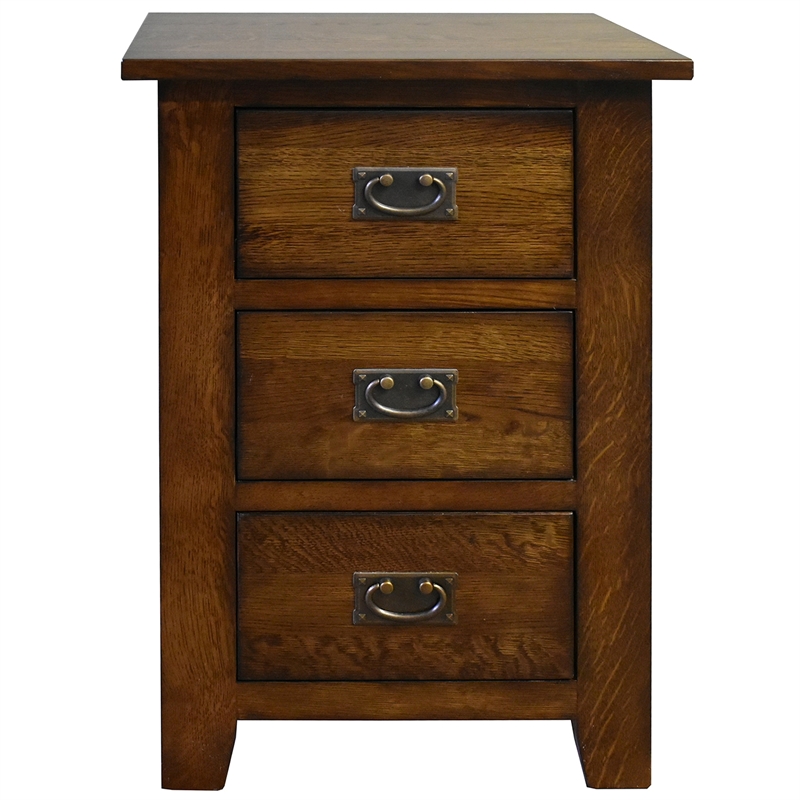 Pemberly Row Mission Quarter Sawn Oak 3 Drawer Nightstand in Walnut