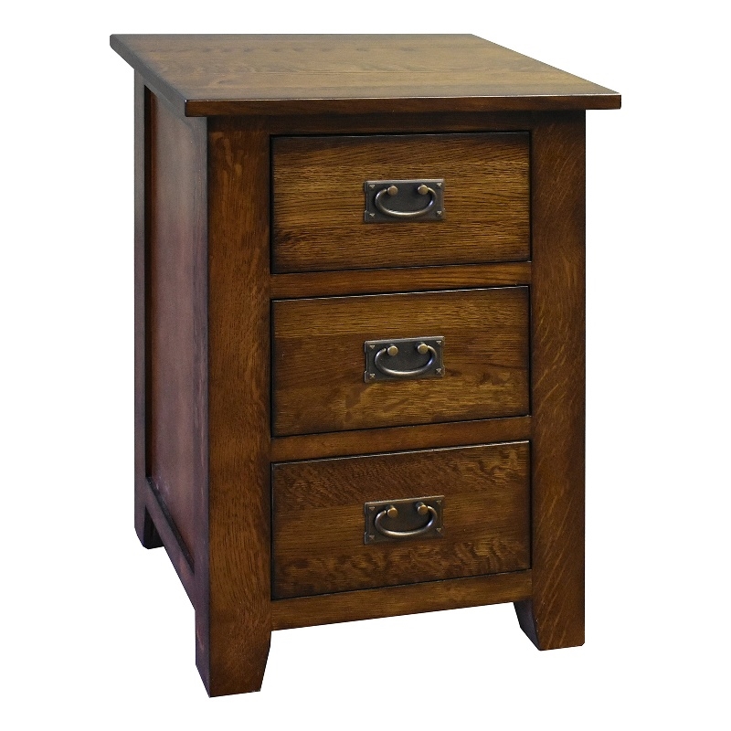 Pemberly Row Mission Quarter Sawn Oak 3 Drawer Nightstand in Walnut