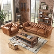 Pemberly Row Top Grain Leather Chesterfield Leather Arm Chair in Light Chestnut