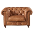 Pemberly Row Top Grain Leather Chesterfield Leather Arm Chair in Light Chestnut