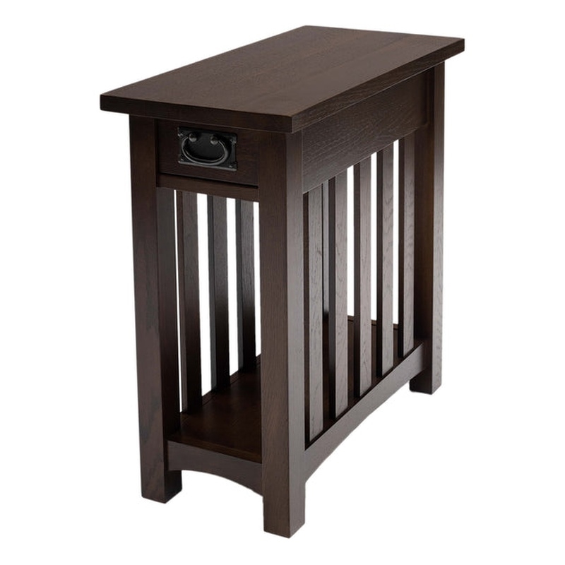 Pemberly Row Traditional Mission 1 Drawer Side Table in Walnut Finish