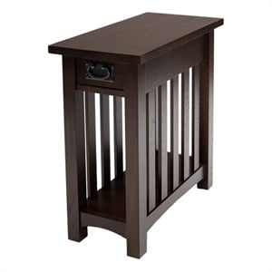 Pemberly Row Traditional Mission 1 Drawer Side Table in Walnut Finish