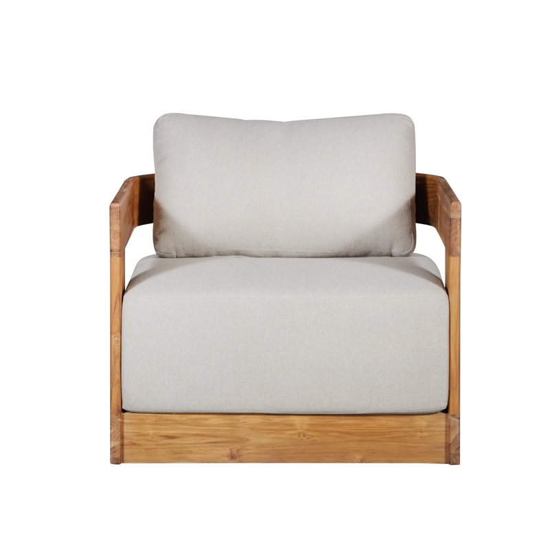 Pemberly Row Traditional Outdoor Solid Teak Swivel Chair in Gray Fabric