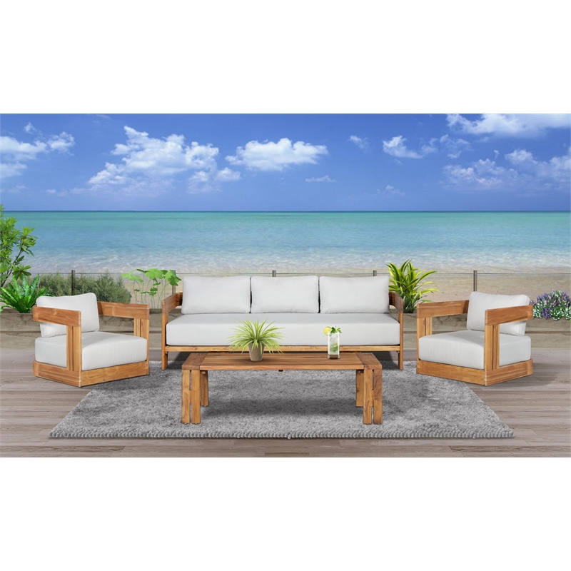 Pemberly Row Traditional Outdoor Solid Teak Swivel Chair in Gray Fabric
