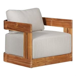 Pemberly Row Traditional Outdoor Solid Teak Swivel Chair in Gray Fabric