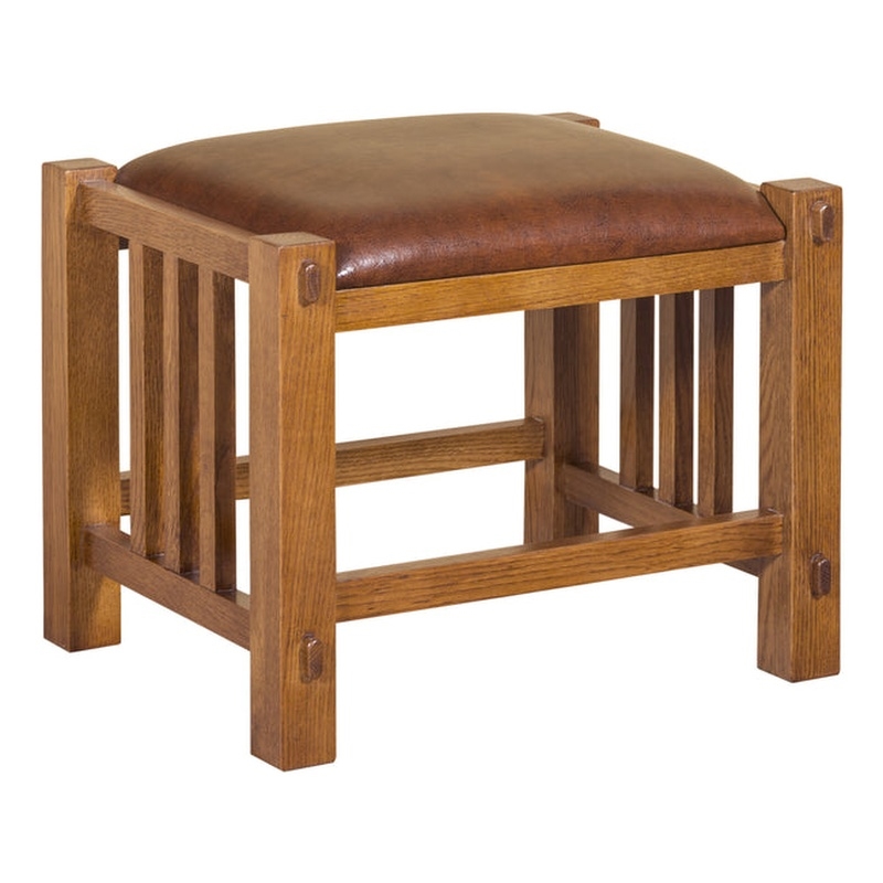 Pemberly Row Mission Spindle Stool - Quarter Sawn Oak & Leather Michael's Cherry