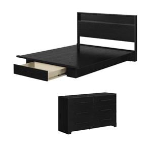 Pemberly Row Set of 2 Full/Queen Platform Bed & Headboard w/ Drawer and Dresser