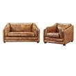 Pemberly Row Set of 2 Italian Leather Arm Chair and Loveseat in Light Brown