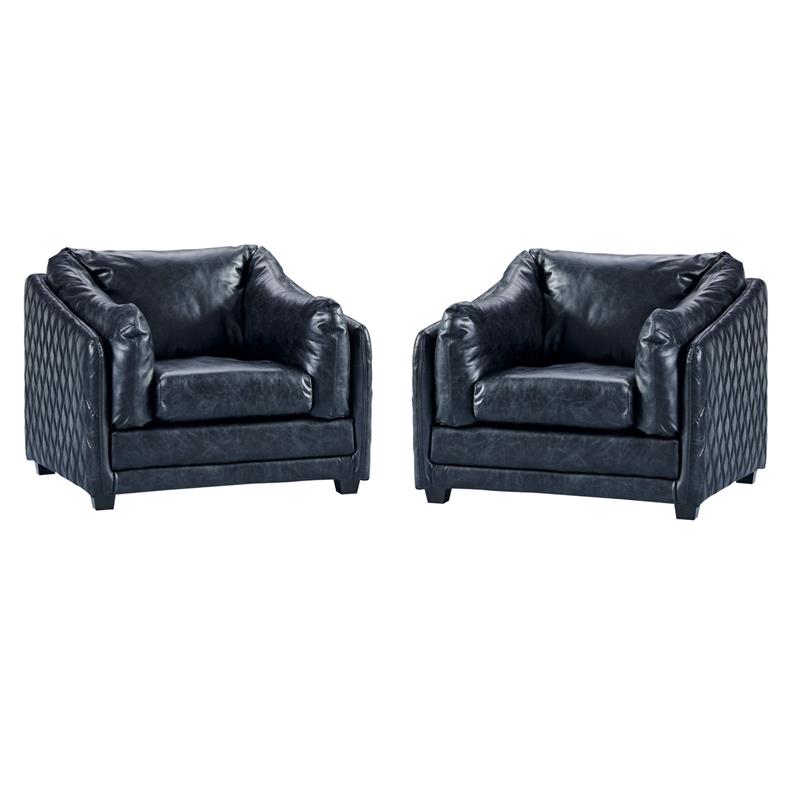 Pemberly Row Set of 2 Contemporary Italian Leather Arm Chairs in Slate