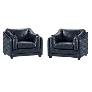 Pemberly Row Set of 2 Contemporary Italian Leather Arm Chairs in Slate