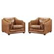 Pemberly Row Set of 2 Contemporary Italian Leather Arm Chairs in Light Brown