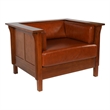 Pemberly Row Set of 2 Leather Side Loveseat and Panel Arm Chair in Russet Brown