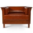 Pemberly Row Set of 2 Leather Side Loveseat and Panel Arm Chair in Russet Brown