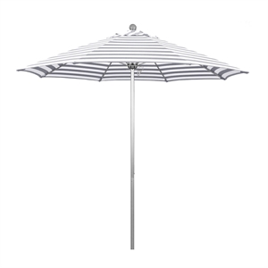 Pemberly Row 9' Market Umbrella Olefin Gray Stripe/Silver Anodize