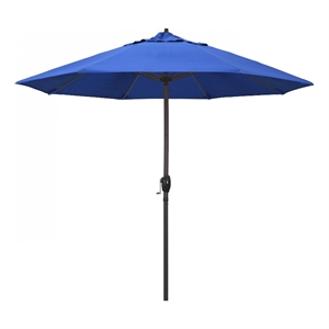 Pemberly Row 9' Bronze Aluminum Pole Patio Umbrella in Olefin Royal Blue Fabric