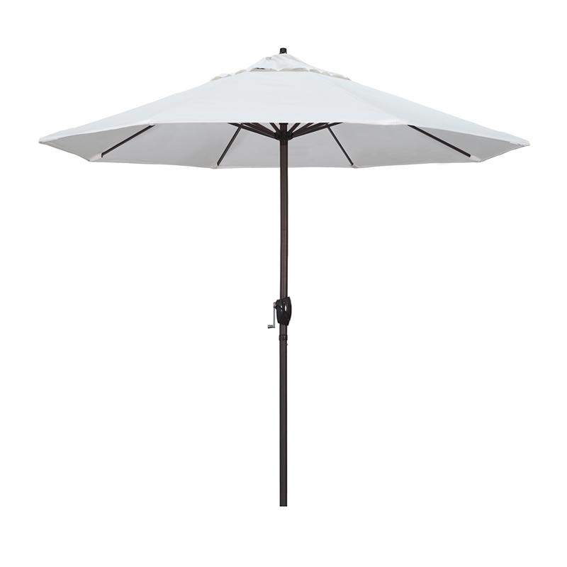 Pemberly Row 9' Bronze Aluminum Pole Patio Umbrella in Olefin White Fabric