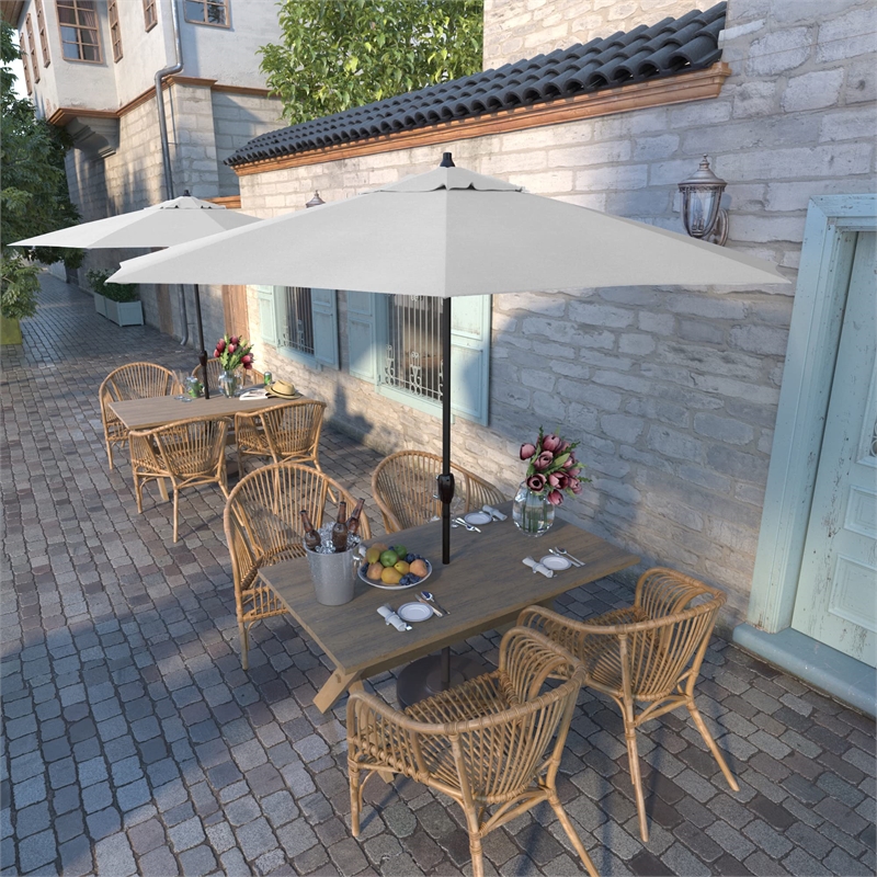 Pemberly Row 9' Bronze Aluminum Pole Patio Umbrella in Olefin White Fabric