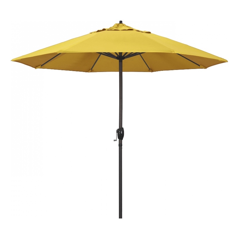 Pemberly Row 9' Bronze Aluminum Pole Patio Umbrella in Olefin Lemon Fabric