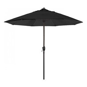 Pemberly Row 9' Bronze Aluminum Pole Patio Umbrella in Olefin Black Fabric