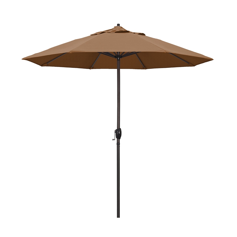 Pemberly Row 9' Olefin Tilt Crank Lift Patio Umbrella in Teak