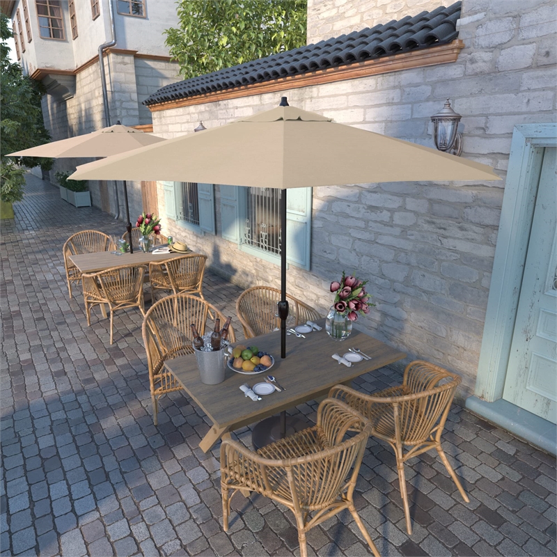 Pemberly Row 9' Olefin Tilt Crank Lift Patio Umbrella in Fern