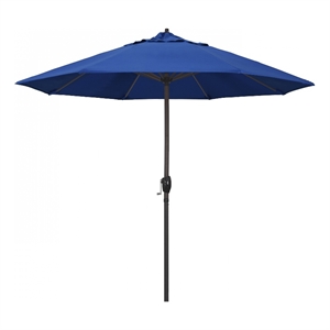 Pemberly Row 9' Bronze Aluminum Pole Patio Umbrella in Pacifica Blue Fabric