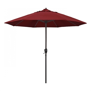 Pemberly Row 9' Bronze Aluminum Pole Patio Umbrella in Pacifica Red Fabric