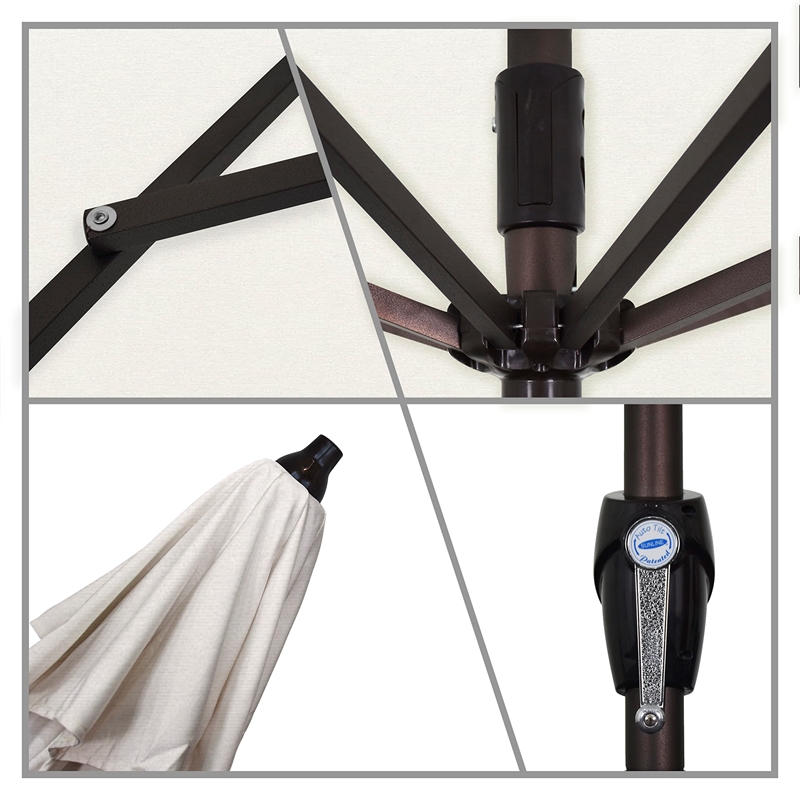Pemberly Row 9' Bronze Aluminum Pole Patio Umbrella in Pacifica Natural Fabric