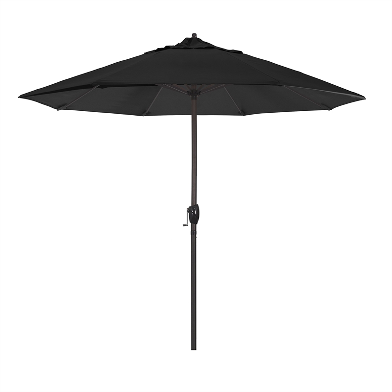 Pemberly Row 9' Bronze Aluminum Pole Patio Umbrella in Pacifica Black Fabric